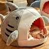 New Design Shark Shaped Warm Cute Cat Sleeping Cave Nest Semi-closed Cat Bed Soft Plush Bed for Cat Small Dog Bed