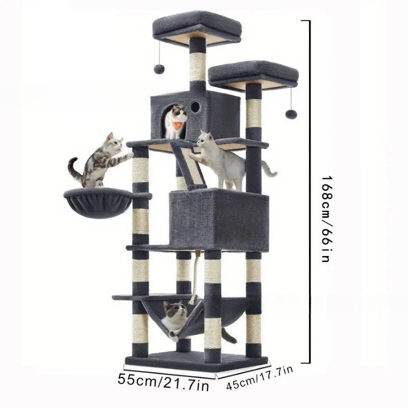 Large Cat Tree Space Saving High Rise Climbing Frame Multi Level Cat Shelf Activity Center Stable Structure 2026 Popular Pet