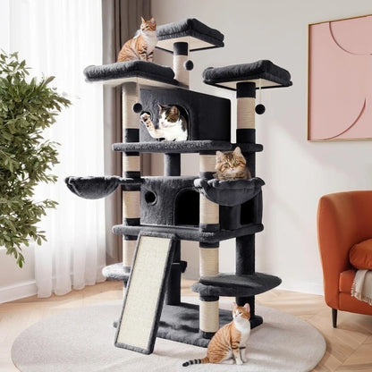 Large Cat Tree Space Saving High Rise Climbing Frame Multi Level Cat Shelf Activity Center Stable Structure 2026 Popular Pet