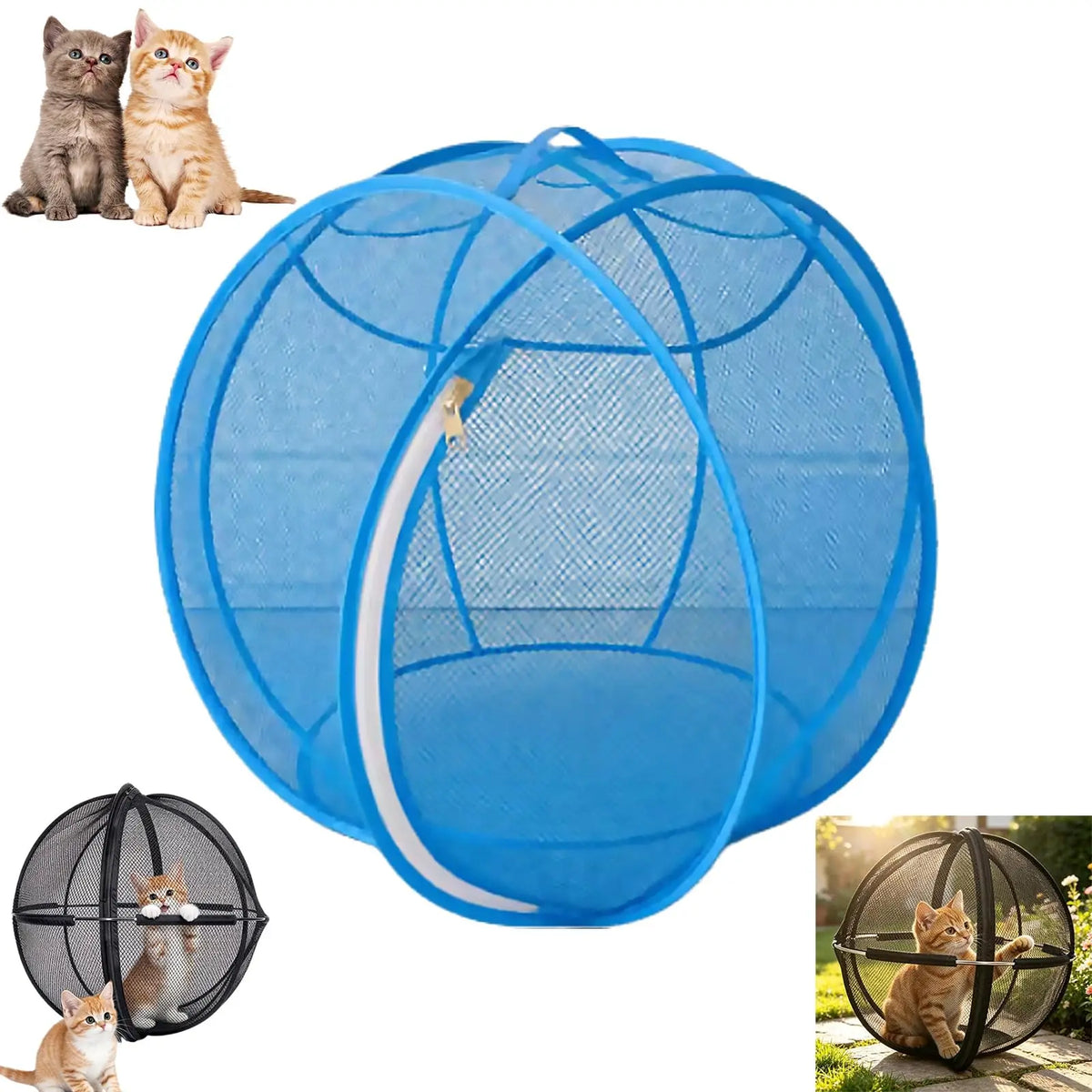 360° Panoramic Pop-Up Rolling Cat Playpen Ball, Foldable with Zipper ,360° Panoramic Rolling Cat Playpen Cat Hamster Ball