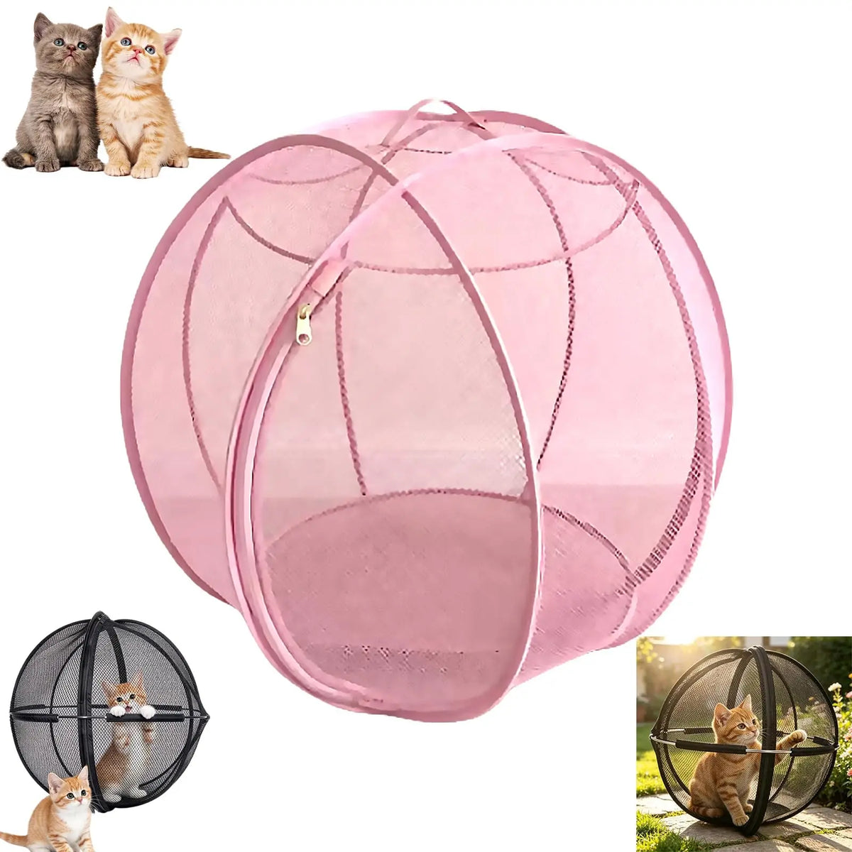 360° Panoramic Pop-Up Rolling Cat Playpen Ball, Foldable with Zipper ,360° Panoramic Rolling Cat Playpen Cat Hamster Ball